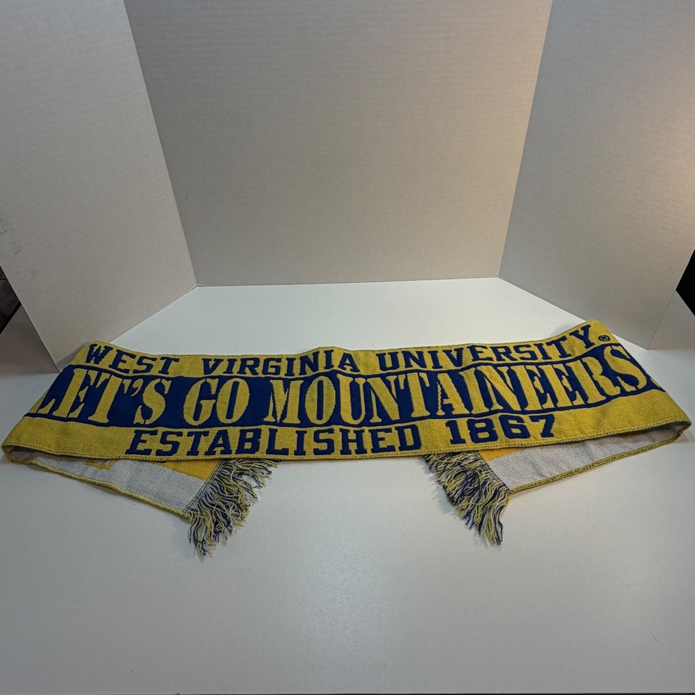 West Virginia University Mountaineers Knit Scarf "Lets Go" Est 1867 Fringed NCAA